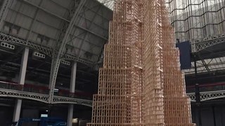 World’s tallest tower of wooden toy blocks come crashing down