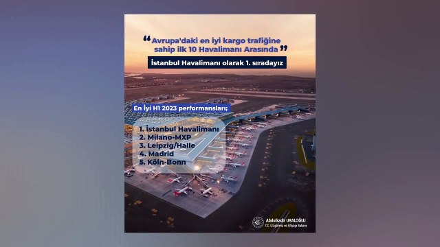 Ulaştırma Bakanı açıkladı: İstanbul Havalimanı Avrupa'da En İyi Kargo Trafiğine Sahip