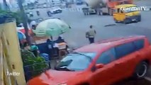 Moment a small plane crashed into building in Lagos