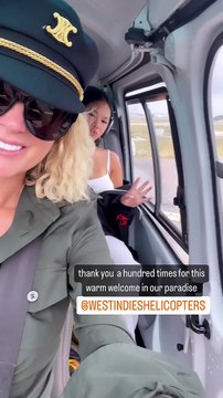 Laeticia et Joy Hallyday à bord d'un hélicoptère direction Saint-Barthélémy