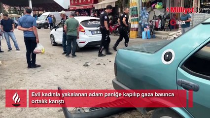 Evli kadınla yakalanan adam paniğe kapılıp gaza basınca ortalık karıştı