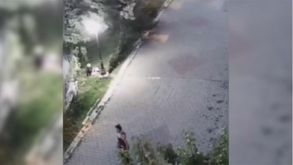 Köpeklerini gezdiren çift, köpekleri üstüne zıplayınca düşen yaşlı kadını aldırış etmeden yürüyüp gitti