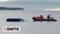 Driver left red faced after van floats out to sea when he parked it on beach