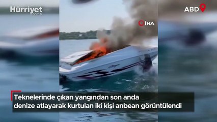 Tekne çıkan yangından son anda kurtuldular! O anlar kamerada