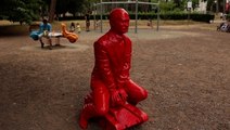 Bizarre red statue of Putin riding tank appears in Rome children’s park