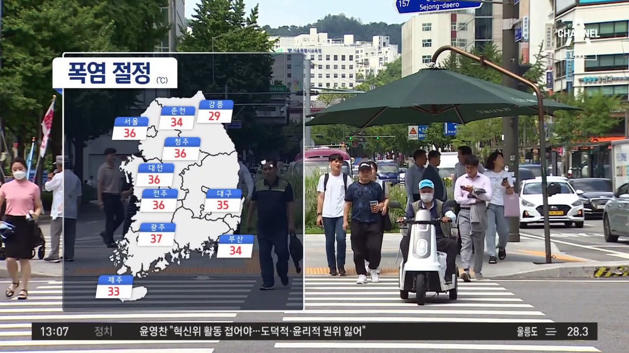 [날씨]오늘 폭염 절정, 서울 36도·광주 37도…태풍 ‘카눈’ 북상