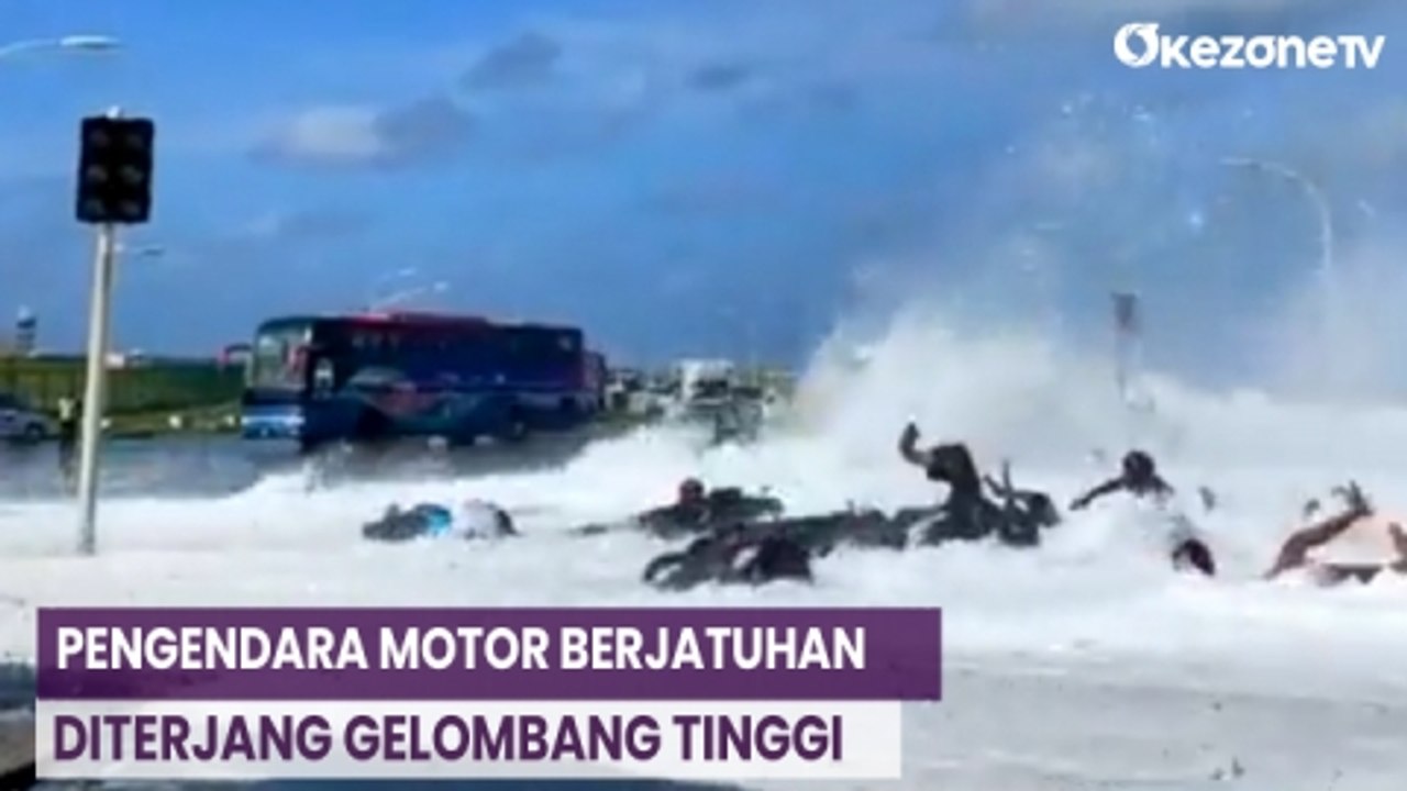 Detik-Detik Pengendara Motor Berjatuhan Diterjang Gelombang Tinggi di Maldives