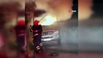 Düzce'de minibüs alev alev yandı