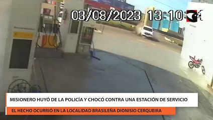 Misionero huyó de la policía y chocó contra una estación de servicio