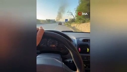 Şarampole uçan araç alevlere teslim oldu: 2 yaralı