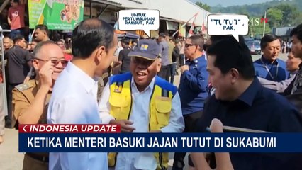 Momen Menteri Basuki Jajan Tutut saat Dampingi Jokowi Tinjau Pasar Parungkuda