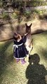 2-year-old cuddles with baby kangaroo