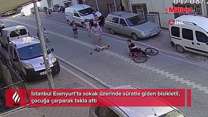 Esenyurt’ta hızlı giden bisikletli, çocuğa böyle çarptı