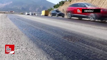 Denizli'de sıcak hava nedeniyle asfalt eridi