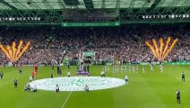 James Forrest unfurls the champions flag ahead of 2023/24 Scottish Premiership season