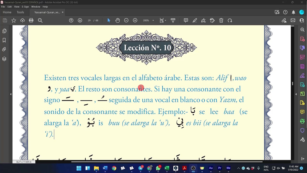10. Leer el Corán en árabe - Lectura: Las vocales largas y los diptongos (págs. 31-38)