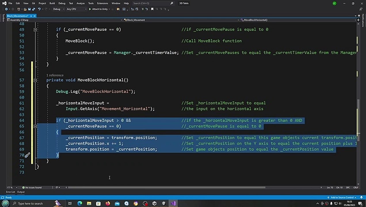Unity 3D Tetris Clone #10 Block Movement