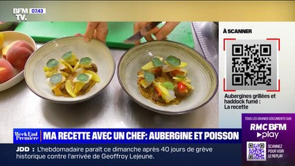 Ma recette estivale avec un chef: un plat de saison avec de l'aubergine grillée et du haddock fumé