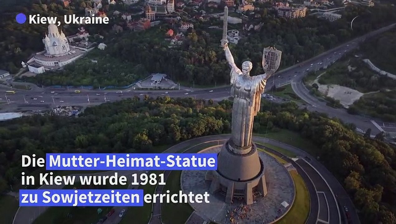 Ukrainischer Dreizack statt Hammer und Sichel für Kiews Riesenstatue