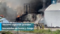 Fuerte incendio consume fábrica de químicos en Chicoloapan