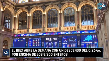 El Ibex abre la semana con un descenso del 0,26%, por encima de los 9.300 enteros