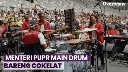 Seru! Menteri PUPR Main Drum Bareng Cokelat di Peresmian Indonesia Arena