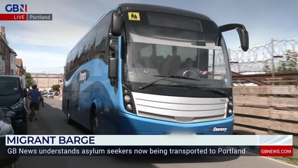 Bibby Stockholm: Moment coach arrives at Portland port as first migrants board barge