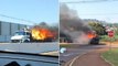 Caminhão em movimento pega fogo na PR-445 em Londrina; veja vídeo