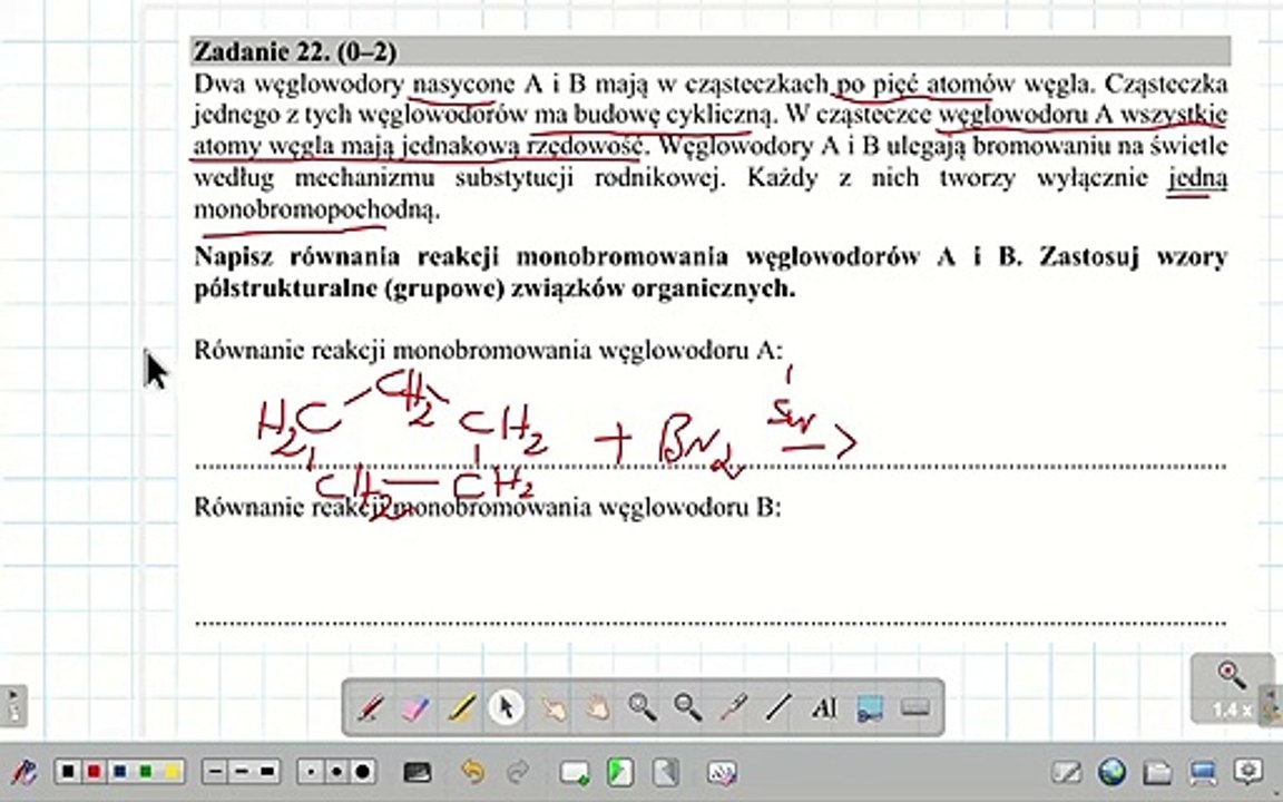 ZADANIE 22 CKE 2020 CZERWIEC(MAJ) BROMOWANIE ALKANU I CYKLOALKANU