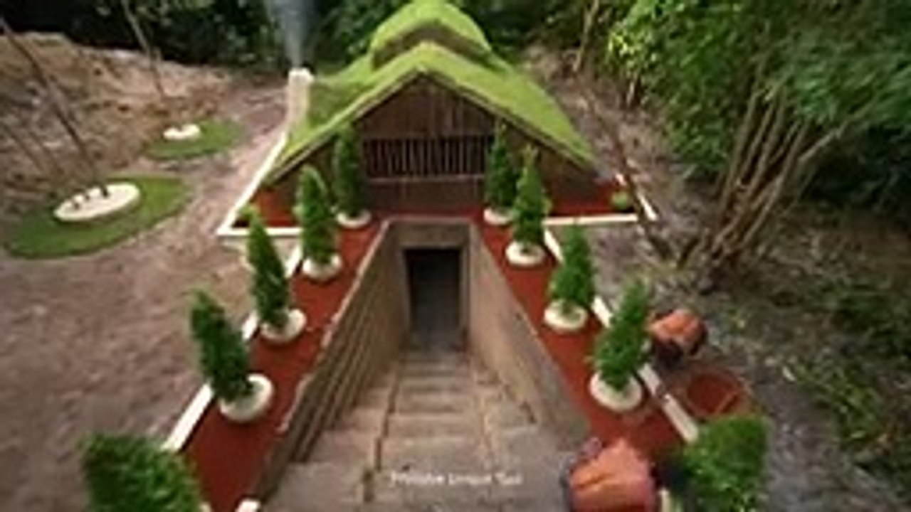 90 Days Build Underground Hut with Grass Roof and Swimming Pool with Watersl_144p