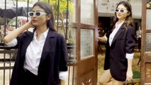 White and Black Semi-Formal Outfit Makes Mouni Roy Shine