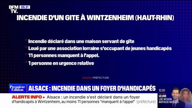 Un incendie s'est déclaré dans un gîte privé, hébergeant des personnes handicapées, à Wintzenheim en Alsace