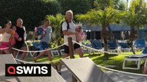 Holidaymakers in Benidorm sprinting to get a sunbed - filmed by people chilling at VIP loungers