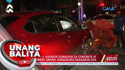 Kotse, nawasak matapos sumalpok sa concrete at plastic barriers; driver, aminadong nakainom siya | UB