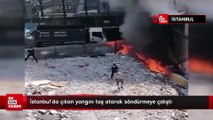 İstanbul'da çıkan yangını taş atarak söndürmeye çalıştı