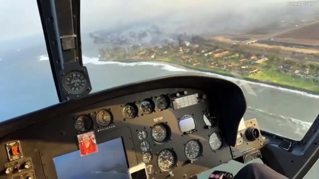Aerial footage from Hawaii wildfires shows scale of destruction as pilot compares the scene to 'Baghdad'