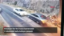 Erzurum'da feci kaza kamerada! 2 otomobil kafa kafaya çarpıştı