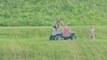 Woman riding toy jeep with nephew comes crashing down the slope *Hilarious Fail*