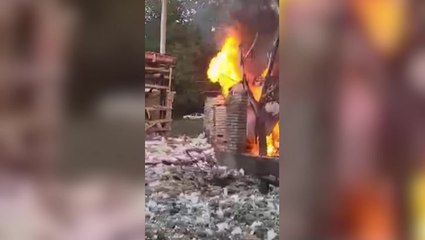 Church burns after Russian strike on residential area of Zaporizhzhia