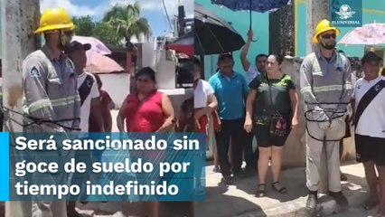 Trabajador de la CFE que fue amarrado a un poste será suspendido por participar en "simulación"
