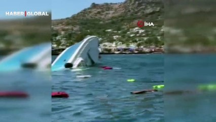 Bodrum'da hareketli anlar! Vatandaşlar, olan biteni şaşkınlıkla izledi... Motoryat sulara gömüldü