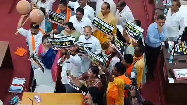 देखें वीडियो...रायपुर में भाजपा पार्षदों ने सदन में फोड़े मटके, पोस्टर लेकर की नारेबाजी