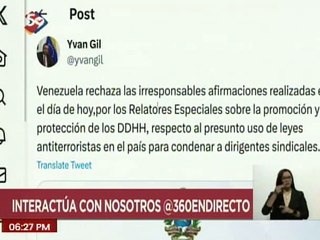 Venezuela rechaza afirmaciones de los Relatores Especiales sobre la promoción y protección de los DDHH