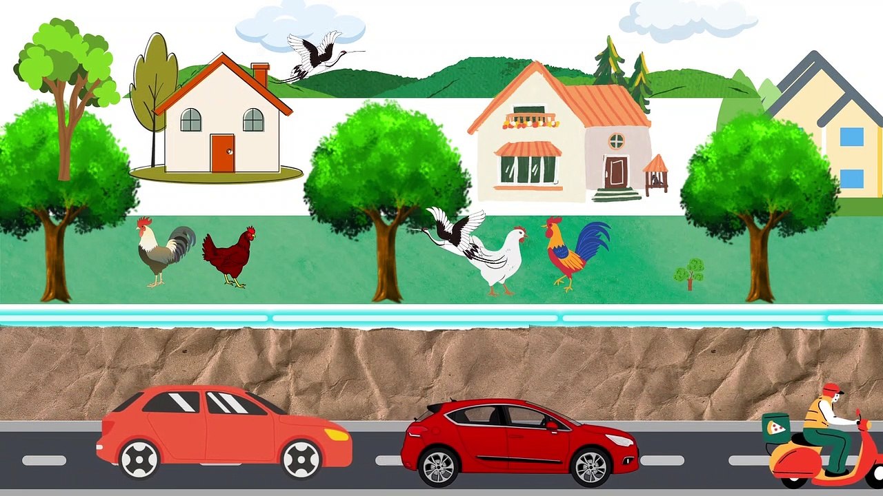 Video animasi - taman - rumah - mobil