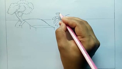 Graphic designing heart hand painting village