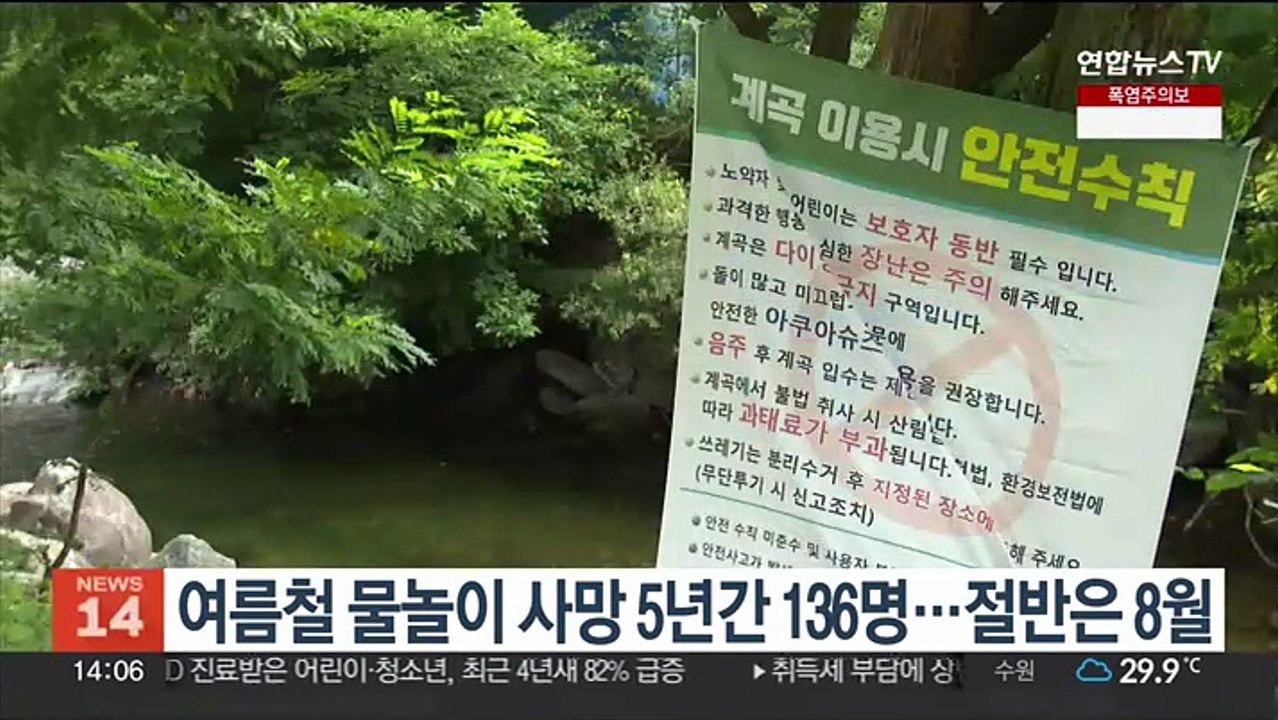 여름철 물놀이 사망 5년간 136명…절반은 8월