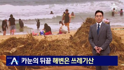 태풍 ‘카눈’의 뒤끝…해변은 쓰레기 산