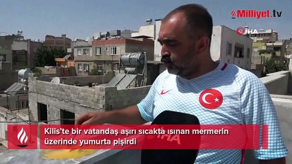 Mermerin üzerinde yumurta pişirdi