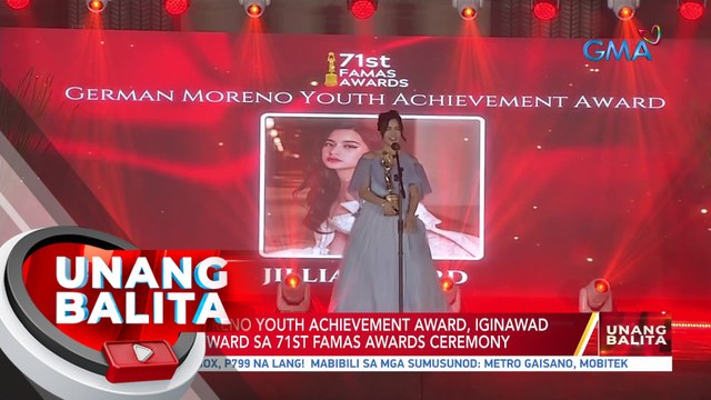 German Moreno Youth Achievement Award, iginawad kay Jillian Ward sa 71st Famas Awards Ceremony | UB