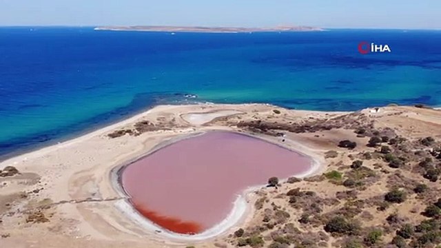 Çanakkale'de 2 bin yıllık antik liman, kalpli pembe göle dönüştü